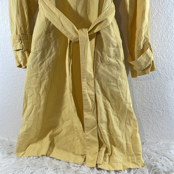 A New Day Women's Button Up Linen Trench Coat Jacket Yellow Linen/Rayon Pockets - Picture 4 of 14